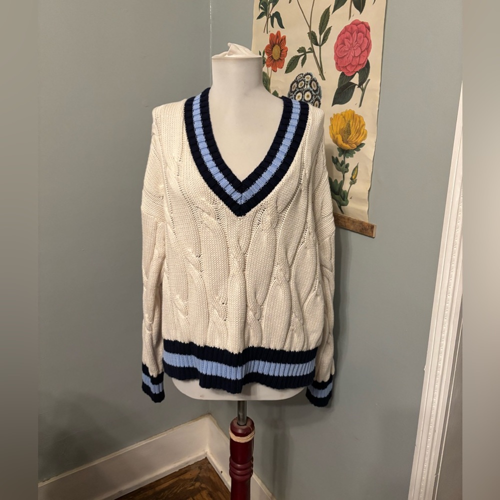 Aerie cropped cable knit v-neck sweater womens L - Picture 2 of 6